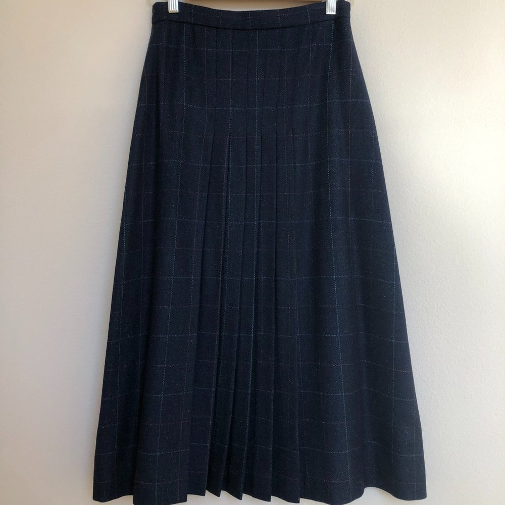 Nordstrom's Wool Pleated Skirt, navy blue, size 14